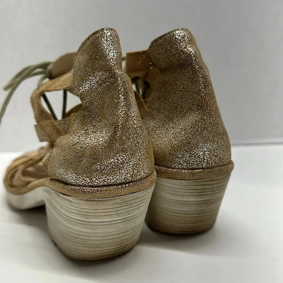 Fly London Want Sandals Heeled Lace Up High Heels Metallic Gold Size 40 9 9.5 - Picture 5 of 10